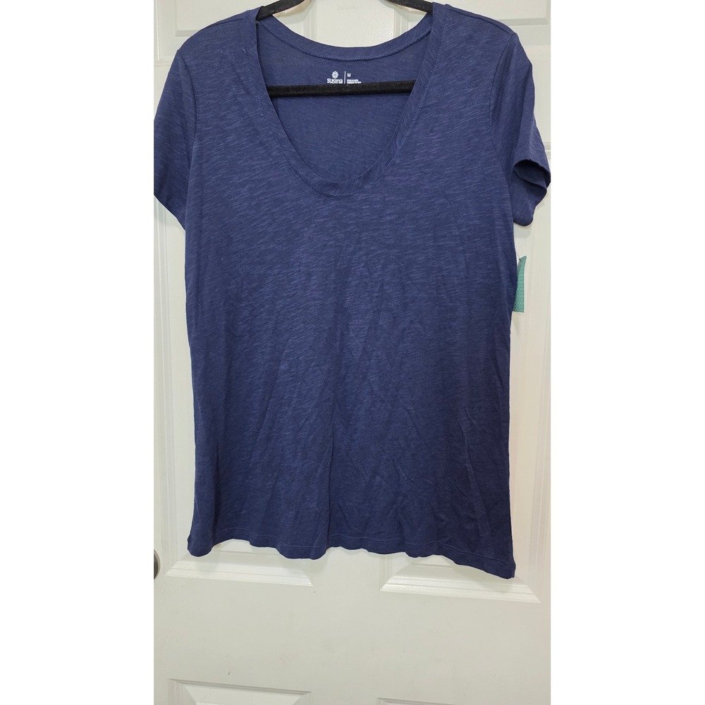 NEW Susina V-Neck T-Shirt Womens M Navy Blue Slub Knit Cotton Modal Casual Tee